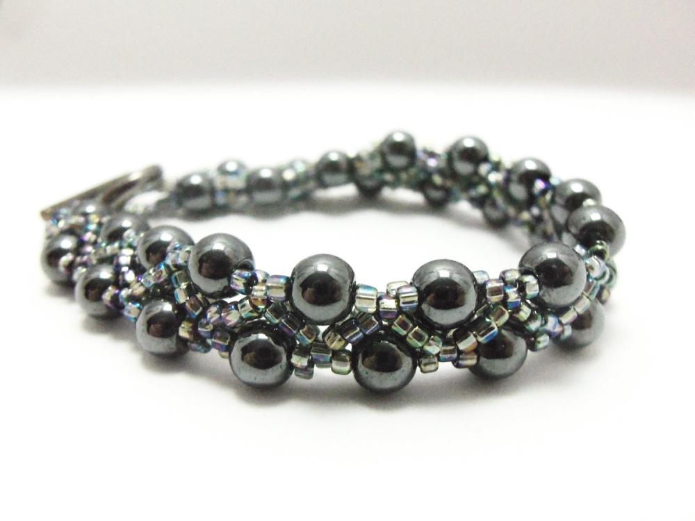 Hematite Bracelet - Beaded Jewelry - Beaded Bracelet - Grey Jewelry - 7 1/4 inches - Gray