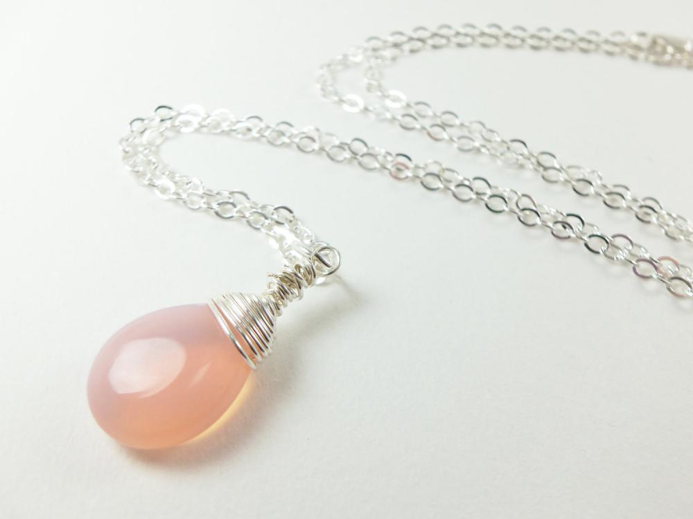 Soft Pink Necklace Sterling Silver Jewelry Wire Wrapped