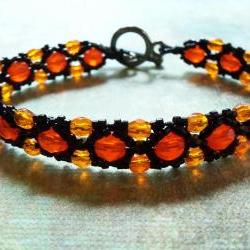 Halloween Bracelet Beaded Jewelry Orange Harvest Autumn Black and Orange Beaded Bracelet Fall Colors