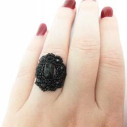 Gothic Ring Black Ring Black Jewelry Gothic Jewelry Victorian Style Jewelry Size 7