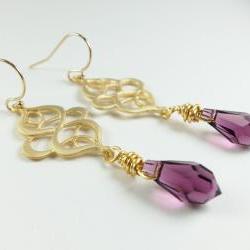 Amethyst Gold Earrings - Purple Jewelry - Amethyst Crystal Earrings - Gold Jewelry - Dangle Earrings